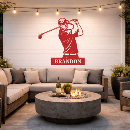 Personalised Golfer Metal Wall Art – Custom Golf Name Sign