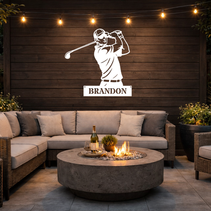 Personalised Golfer Metal Wall Art – Custom Golf Name Sign
