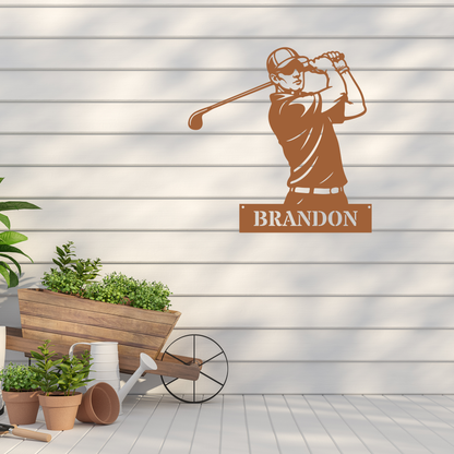 Personalised Golfer Metal Wall Art – Custom Golf Name Sign