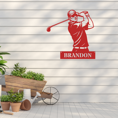 Personalised Golfer Metal Wall Art – Custom Golf Name Sign