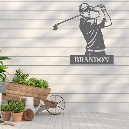 Personalised Golfer Metal Wall Art – Custom Golf Name Sign