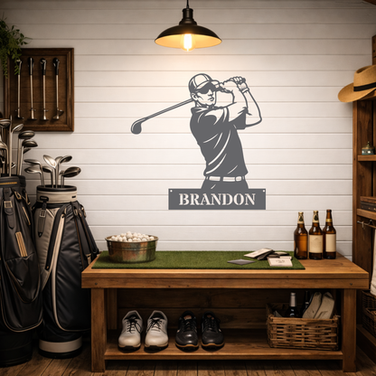 Personalised Golfer Metal Wall Art – Custom Golf Name Sign