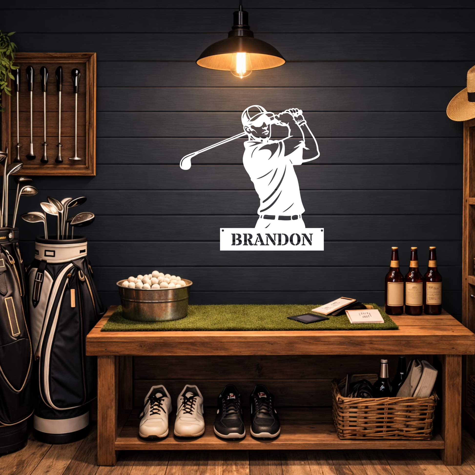 Personalised Golfer Metal Wall Art – Custom Golf Name Sign