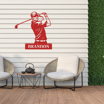 Personalised Golfer Metal Wall Art – Custom Golf Name Sign