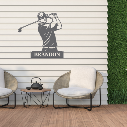 Personalised Golfer Metal Wall Art – Custom Golf Name Sign