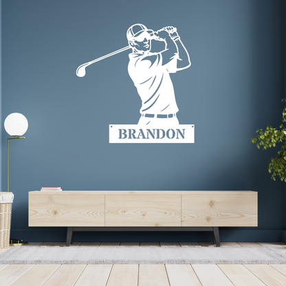 Personalised Golfer Metal Wall Art – Custom Golf Name Sign