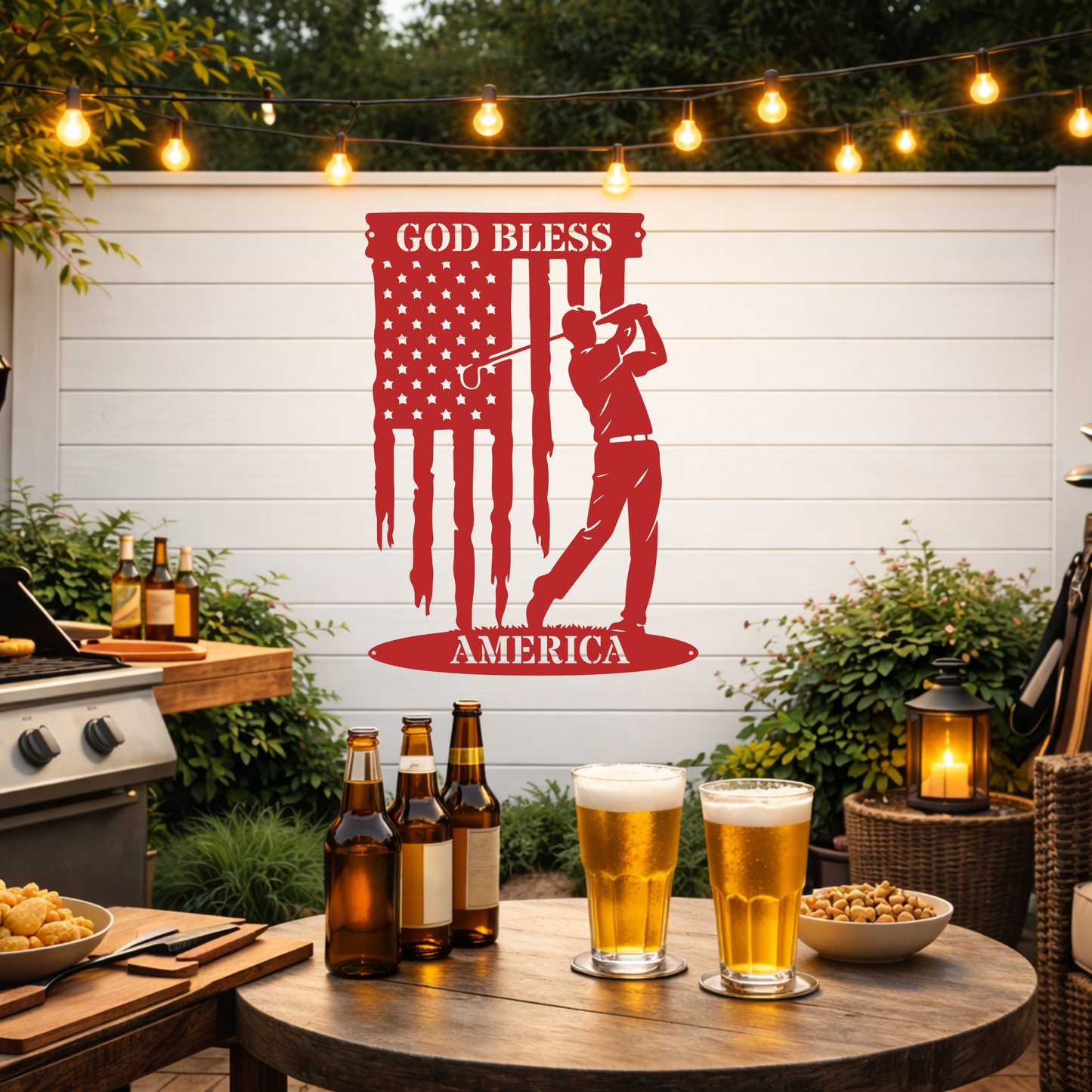 God Bless America Golf Metal Wall Sign – Patriotic Golf Art