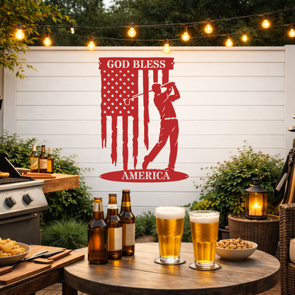 God Bless America Golf Metal Wall Sign – Patriotic Golf Art