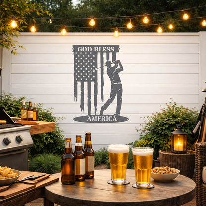 God Bless America Golf Metal Wall Sign – Patriotic Golf Art