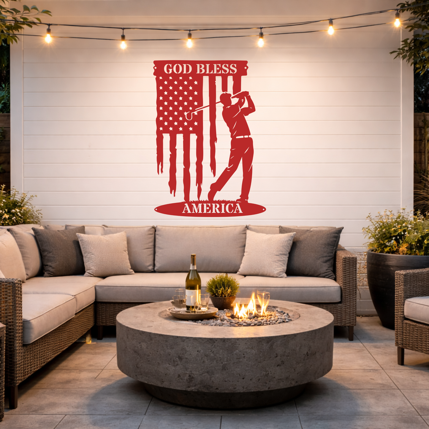 God Bless America Golf Metal Wall Sign – Patriotic Golf Art