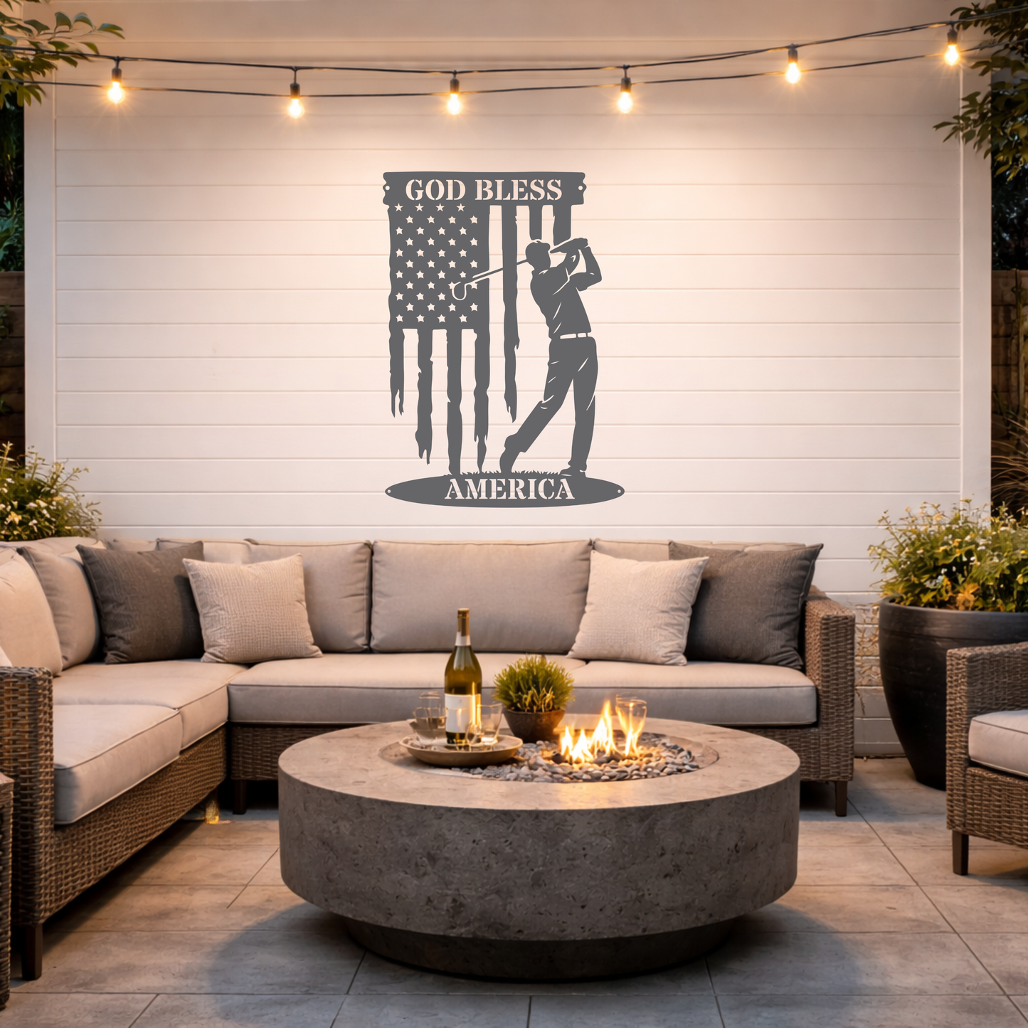 God Bless America Golf Metal Wall Sign – Patriotic Golf Art