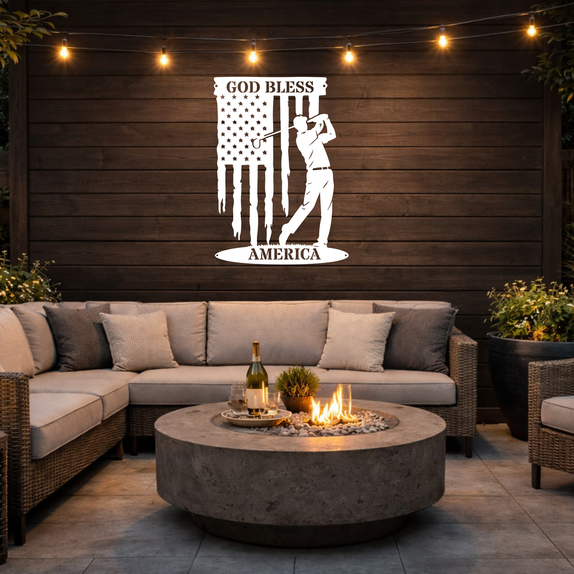 God Bless America Golf Metal Wall Sign – Patriotic Golf Art