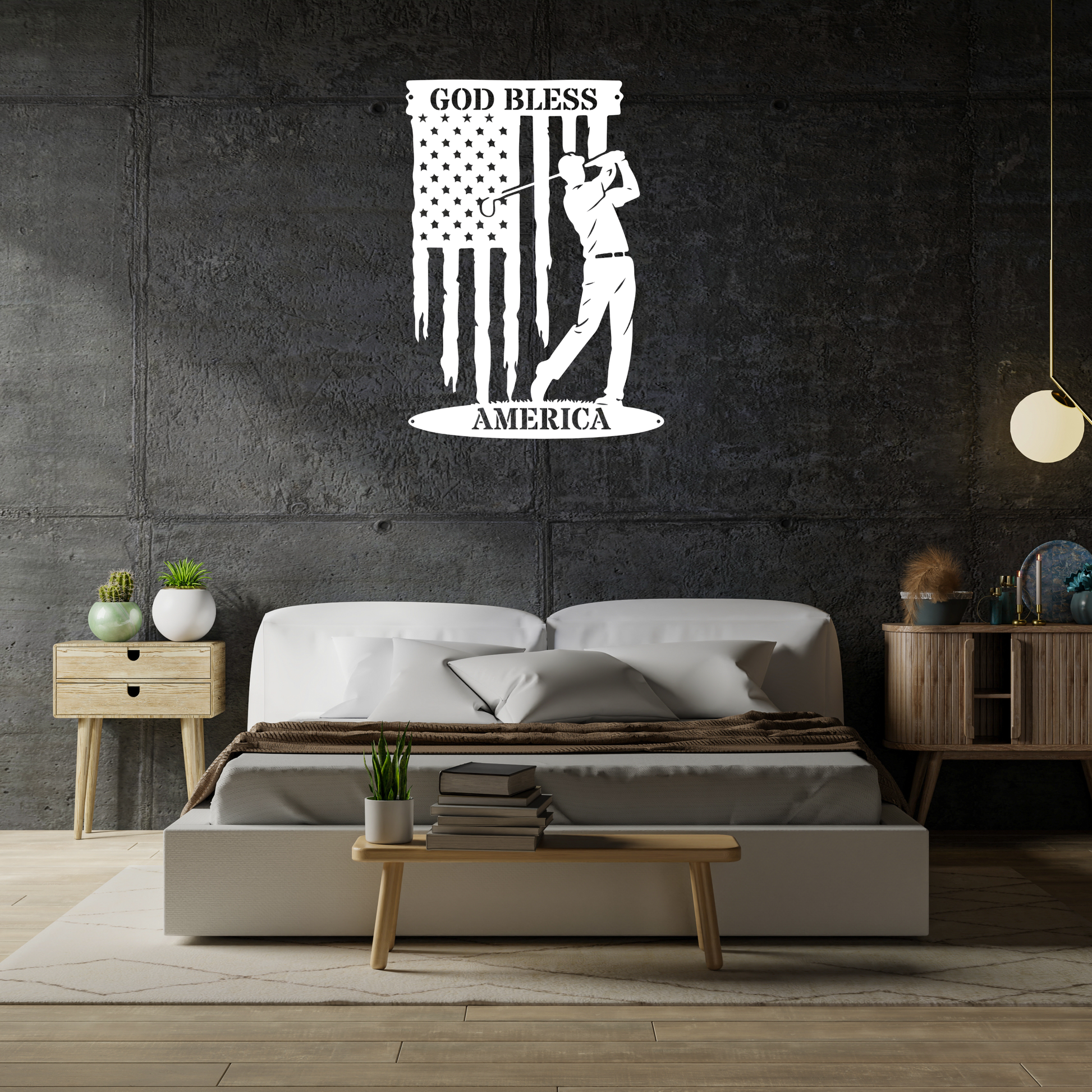 God Bless America Golf Metal Wall Sign – Patriotic Golf Art