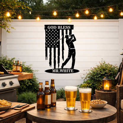 God Bless America Golf Metal Wall Sign – Patriotic Golf Art