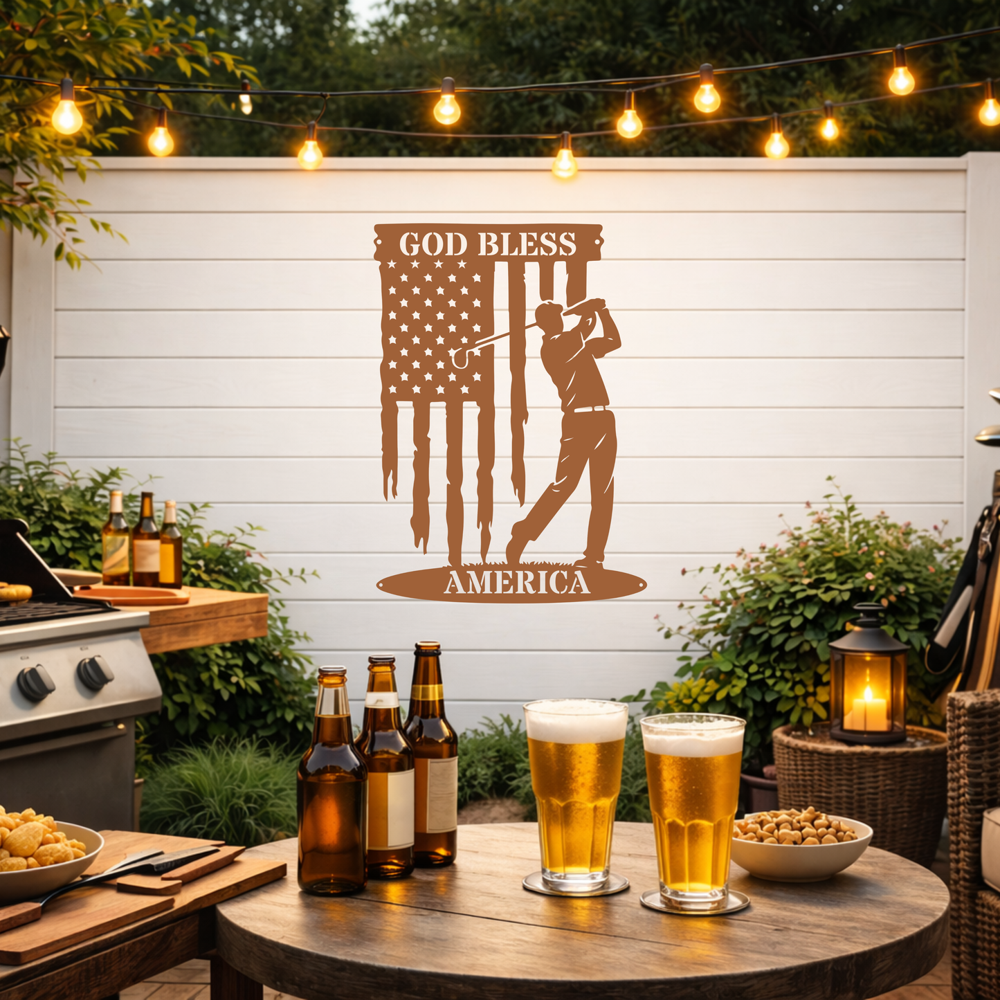 God Bless America Golf Metal Wall Sign – Patriotic Golf Art