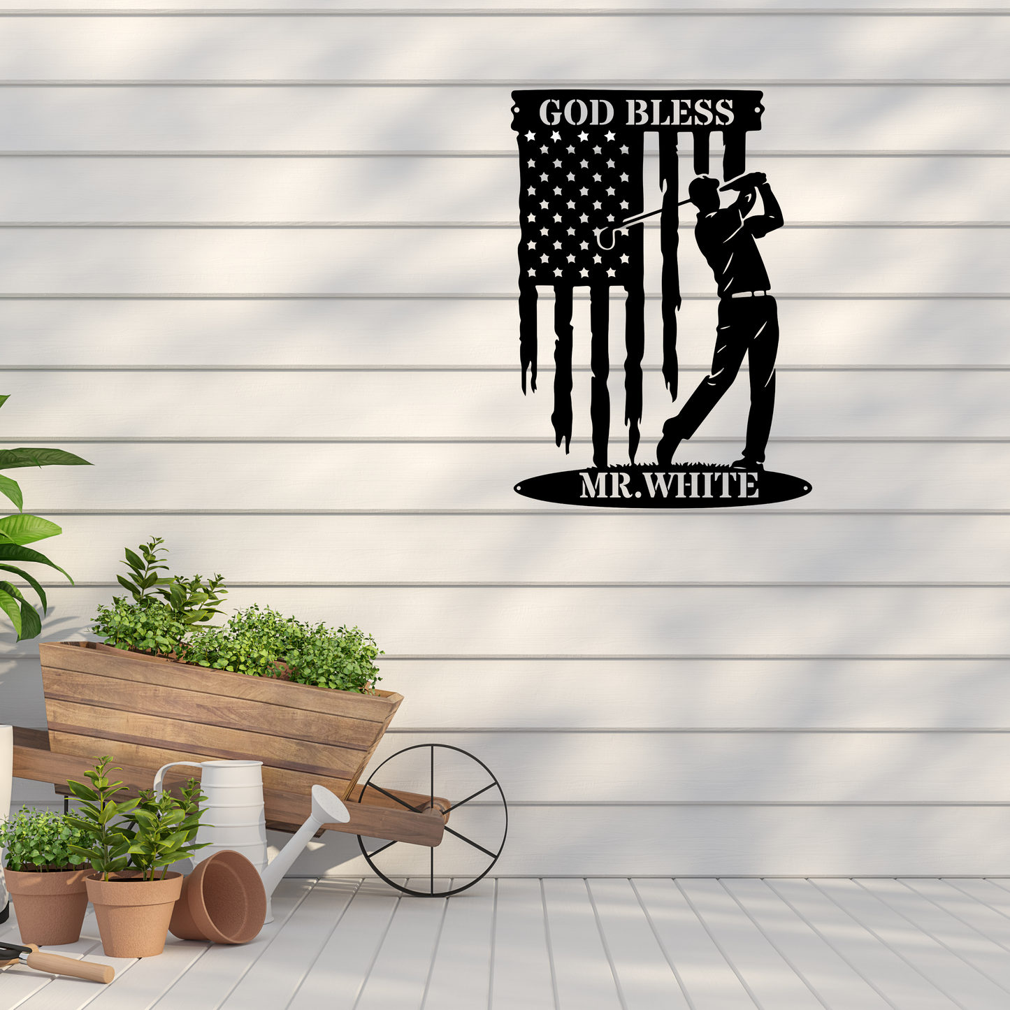 God Bless America Golf Metal Wall Sign – Patriotic Golf Art