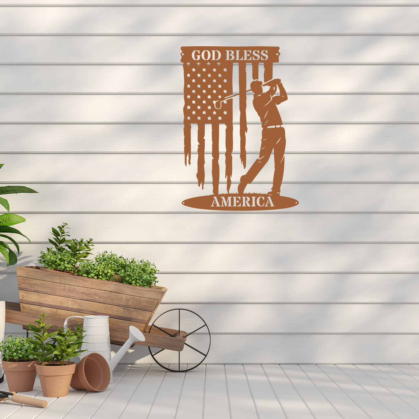 God Bless America Golf Metal Wall Sign – Patriotic Golf Art