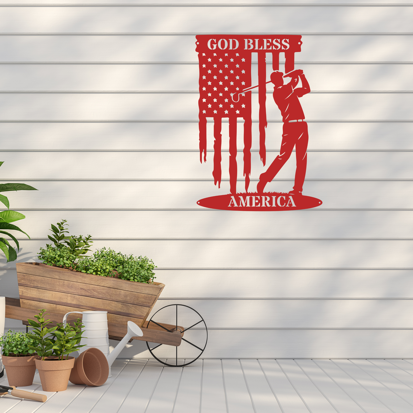 God Bless America Golf Metal Wall Sign – Patriotic Golf Art
