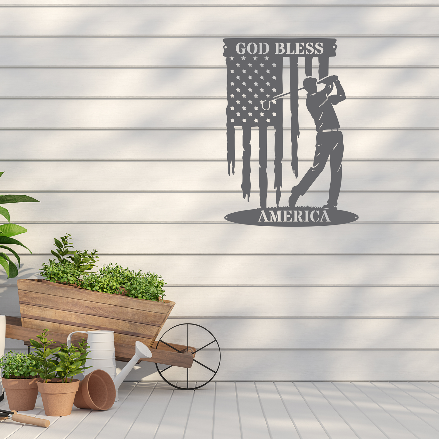 God Bless America Golf Metal Wall Sign – Patriotic Golf Art