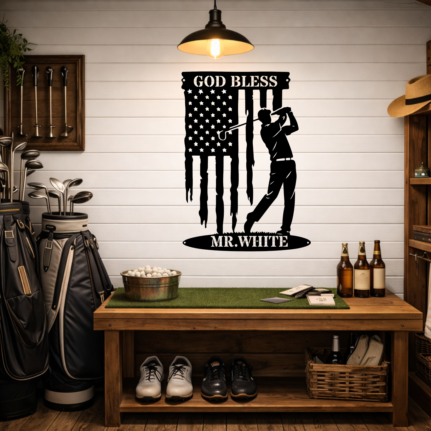 God Bless America Golf Metal Wall Sign – Patriotic Golf Art