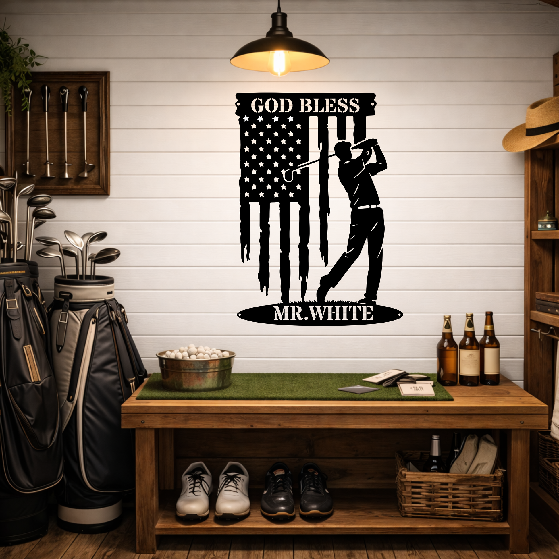 God Bless America Golf Metal Wall Sign – Patriotic Golf Art