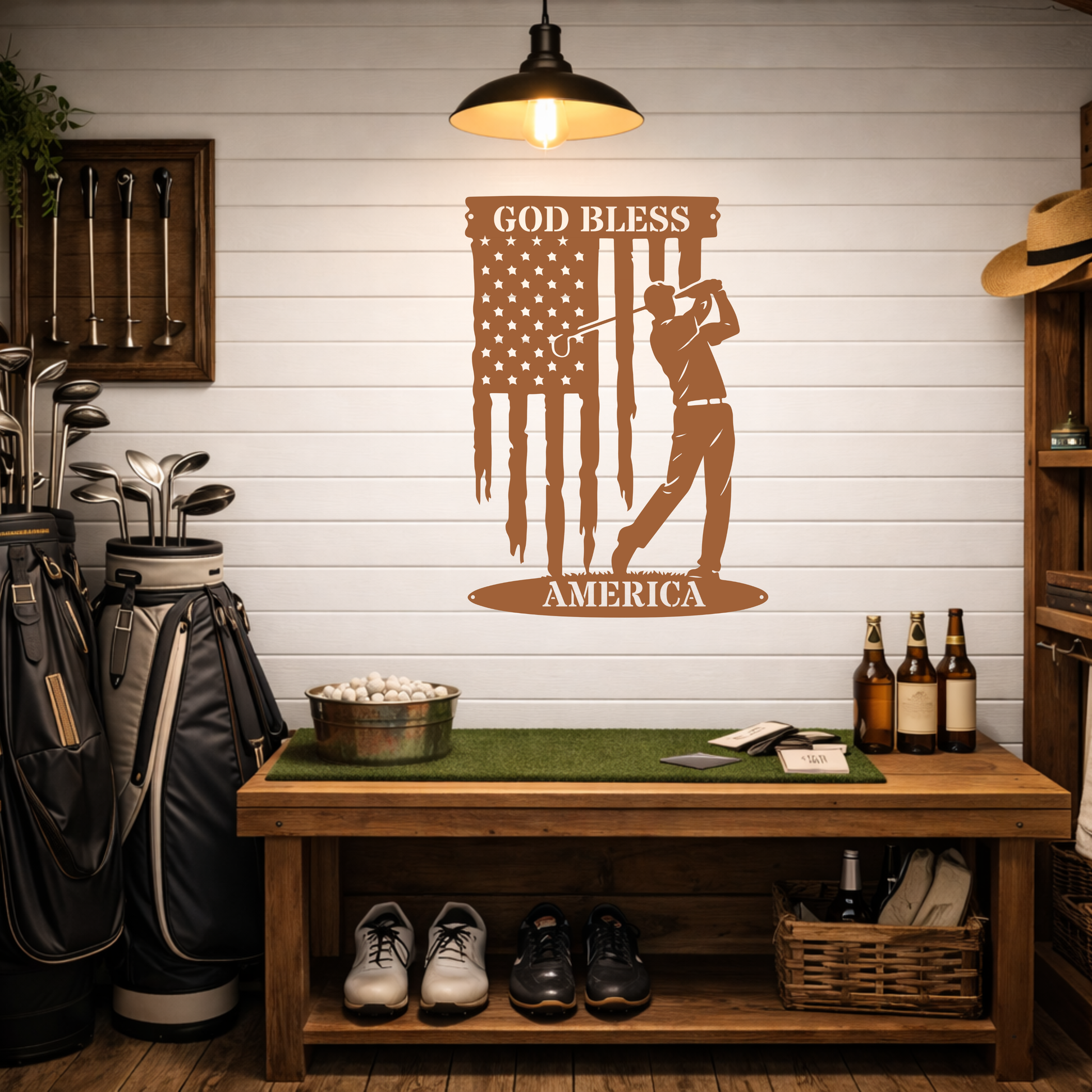 God Bless America Golf Metal Wall Sign – Patriotic Golf Art