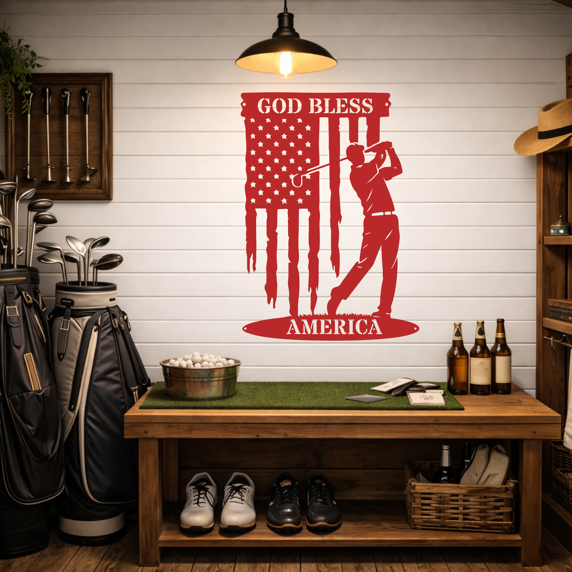 God Bless America Golf Metal Wall Sign – Patriotic Golf Art