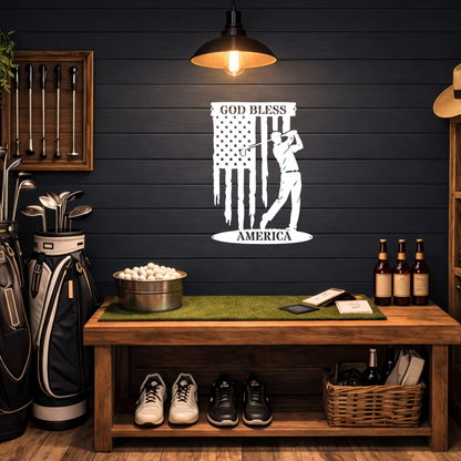 God Bless America Golf Metal Wall Sign – Patriotic Golf Art
