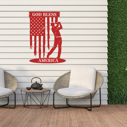 God Bless America Golf Metal Wall Sign – Patriotic Golf Art