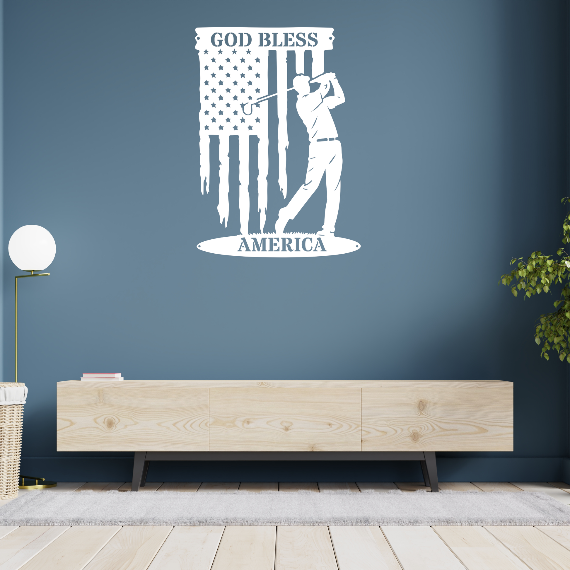 God Bless America Golf Metal Wall Sign – Patriotic Golf Art