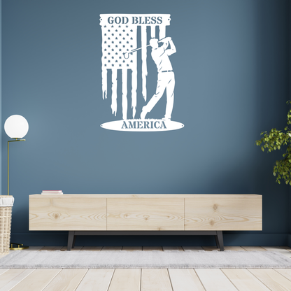 God Bless America Golf Metal Wall Sign – Patriotic Golf Art