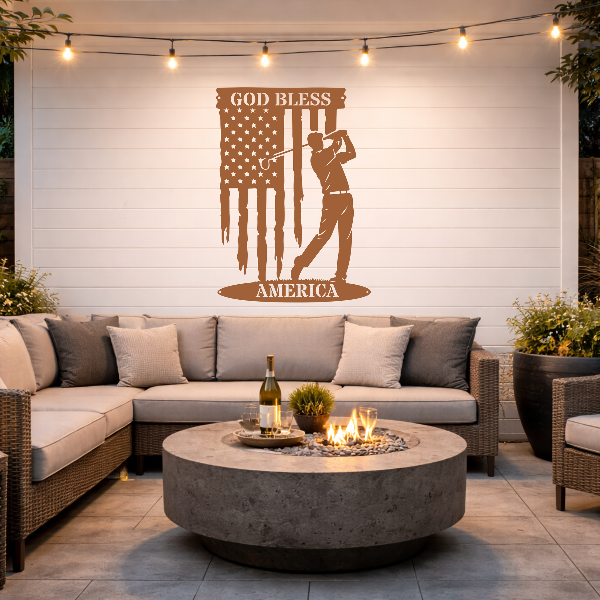 God Bless America Golf Metal Wall Sign – Patriotic Golf Art