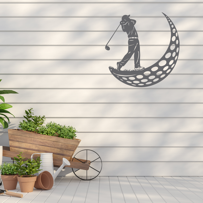 Golfer Moon Metal Wall Art