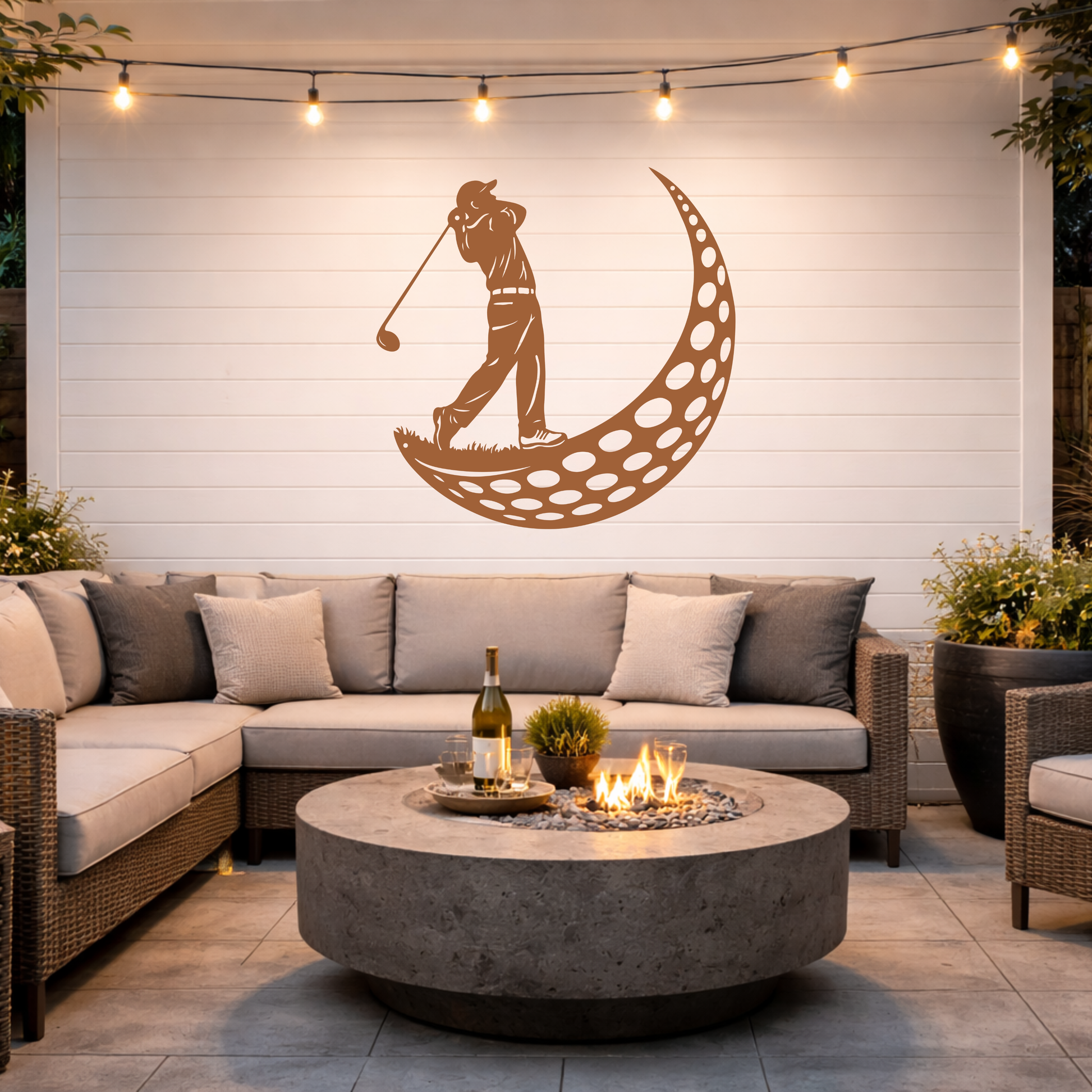 Golfer Moon Metal Wall Art