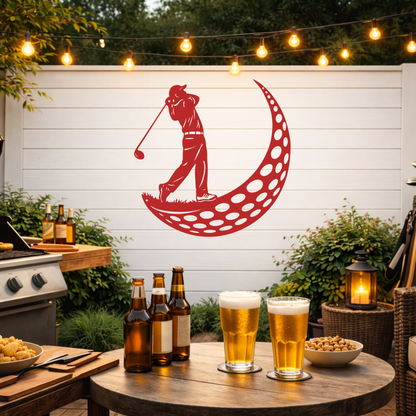Golfer Moon Metal Wall Art