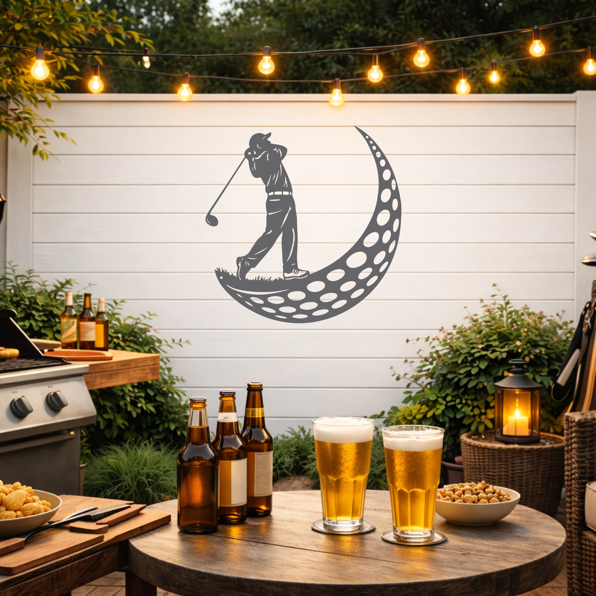 Golfer Moon Metal Wall Art