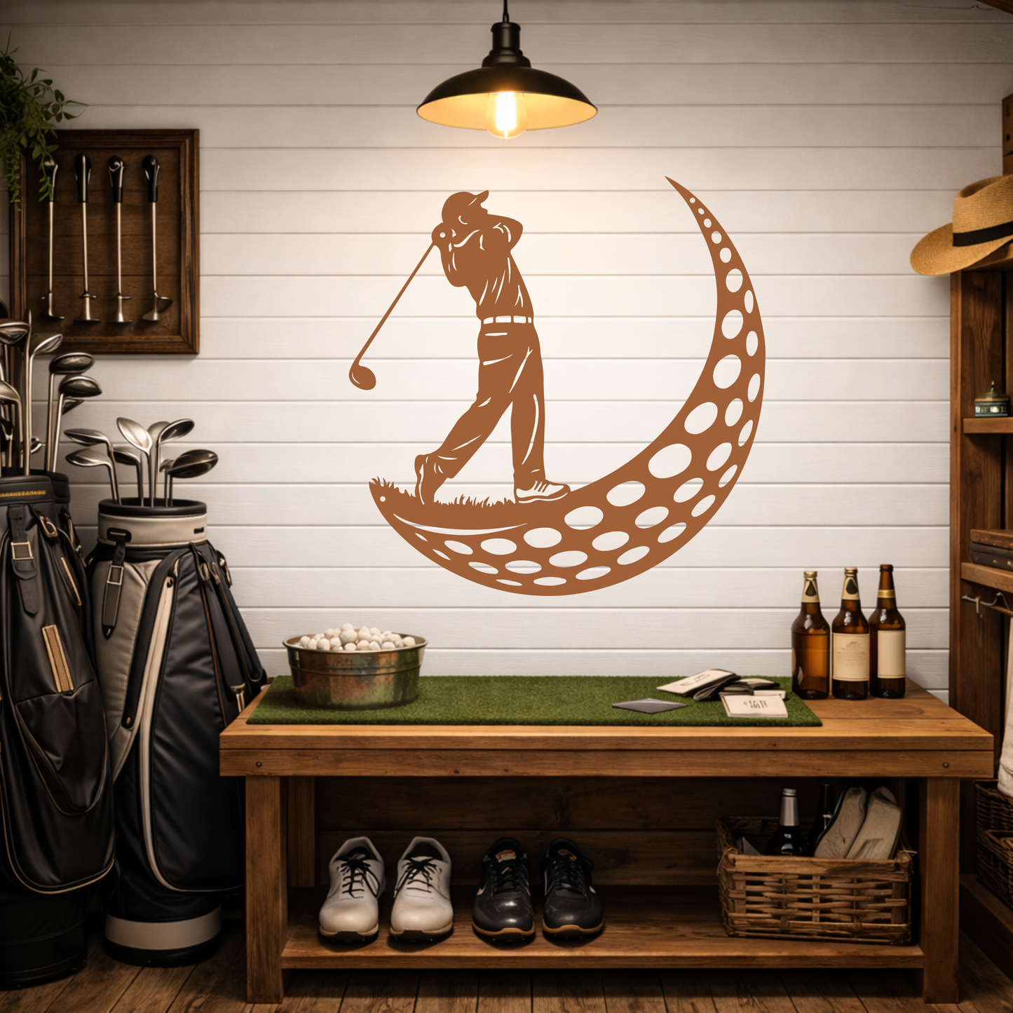 Golfer Moon Metal Wall Art