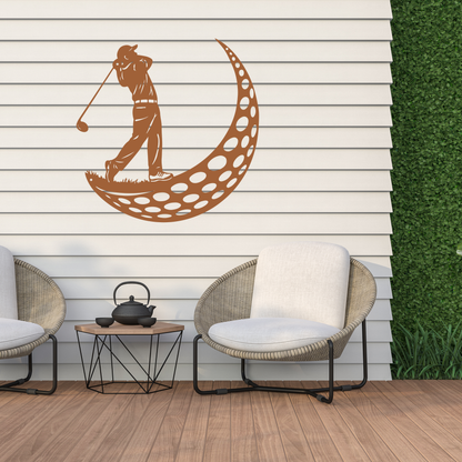 Golfer Moon Metal Wall Art
