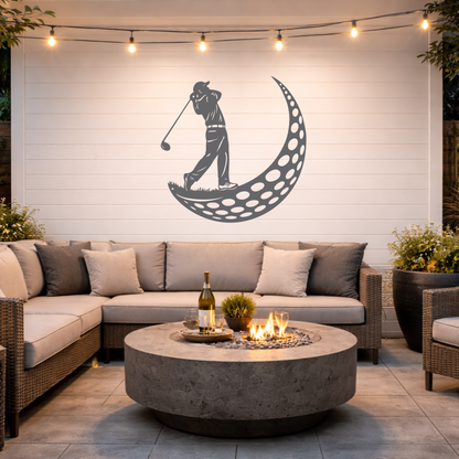 Golfer Moon Metal Wall Art