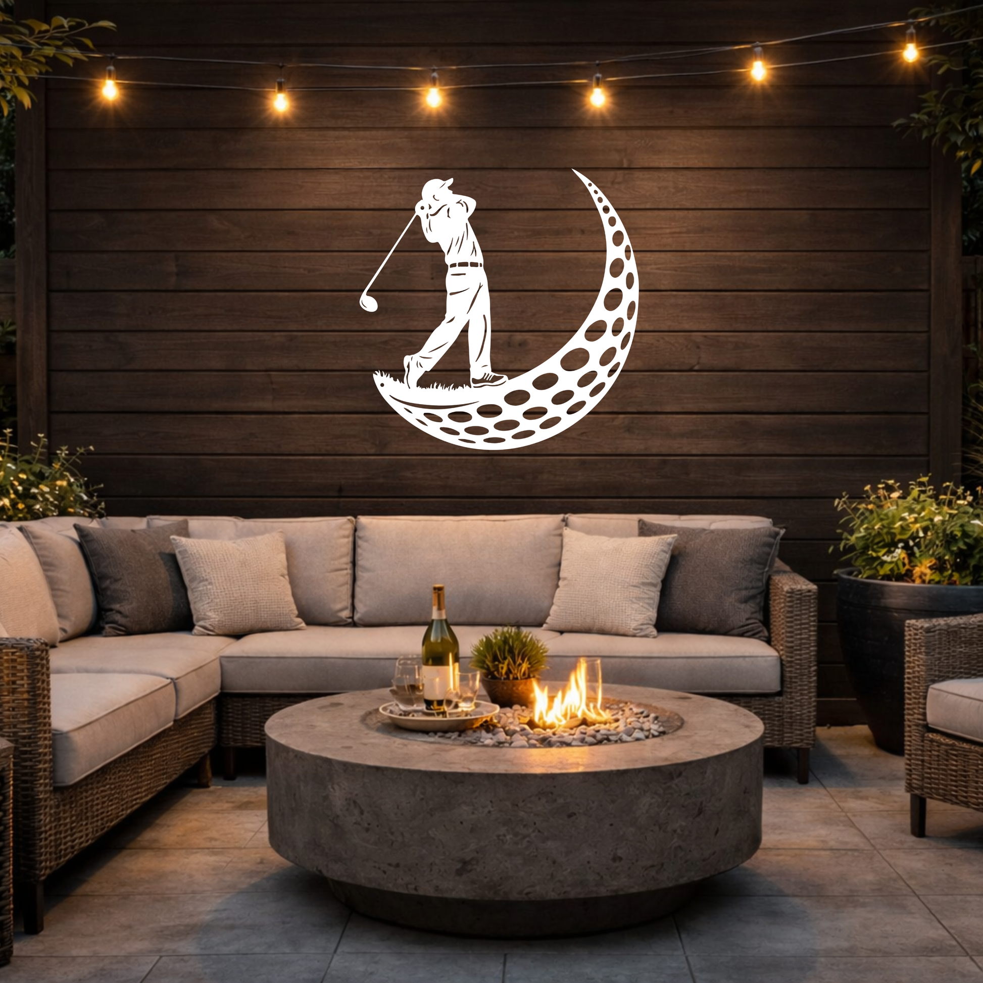 Golfer Moon Metal Wall Art