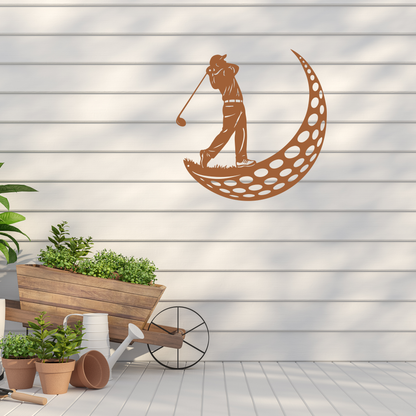 Golfer Moon Metal Wall Art