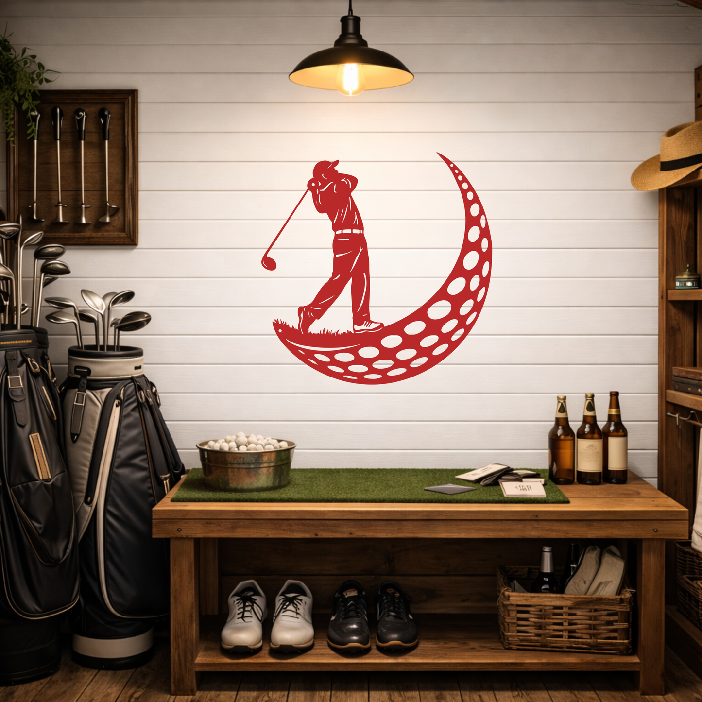 Golfer Moon Metal Wall Art