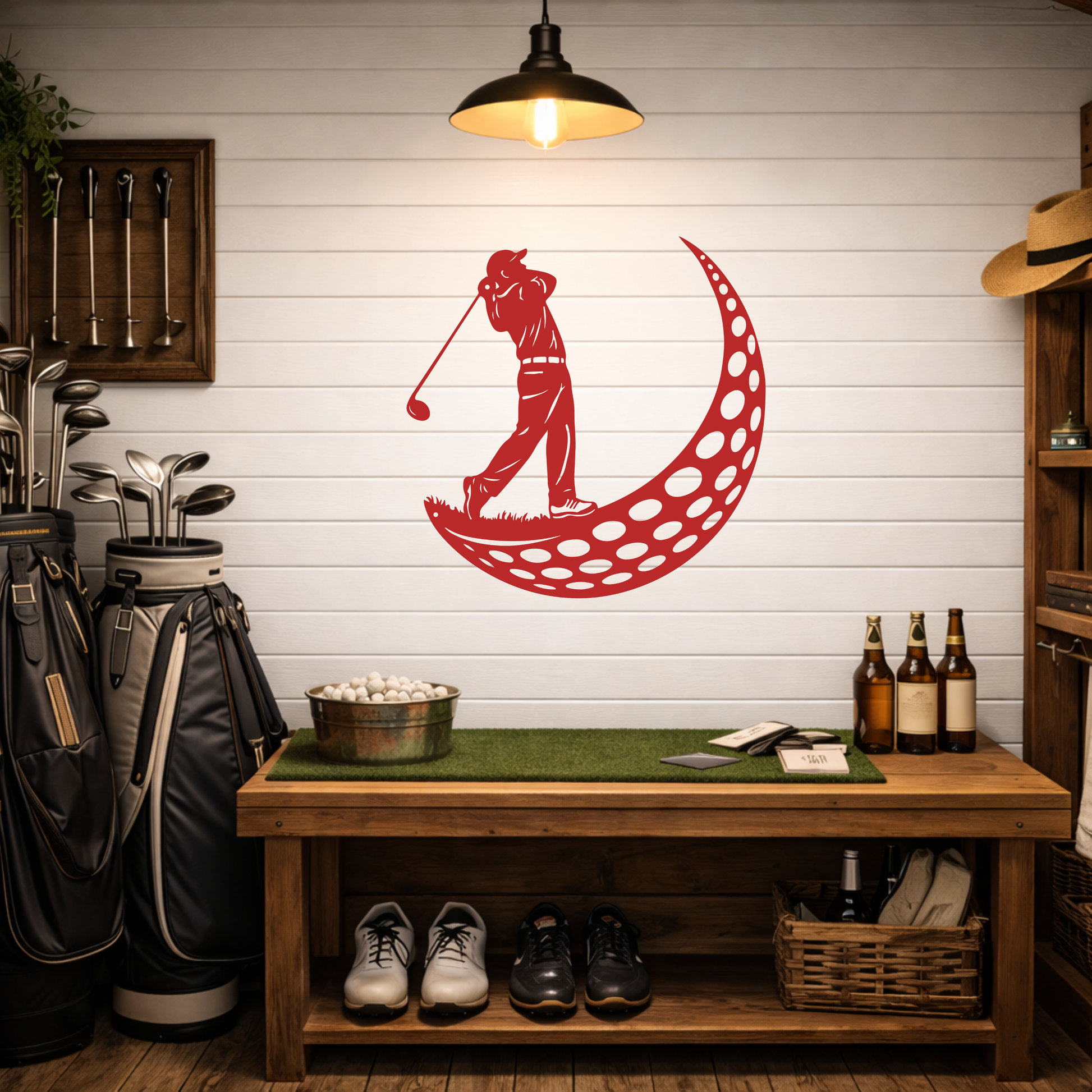 Golfer Moon Metal Wall Art