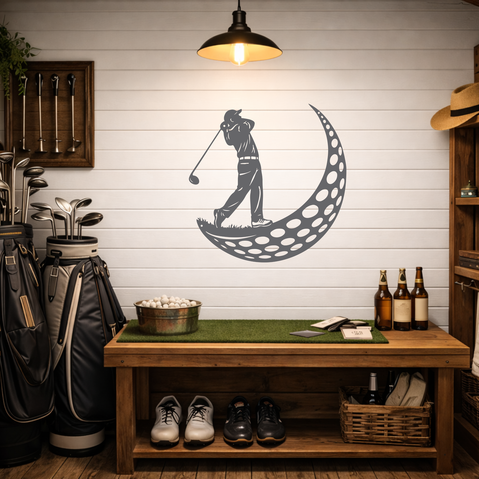 Golfer Moon Metal Wall Art