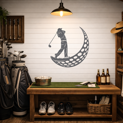 Golfer Moon Metal Wall Art