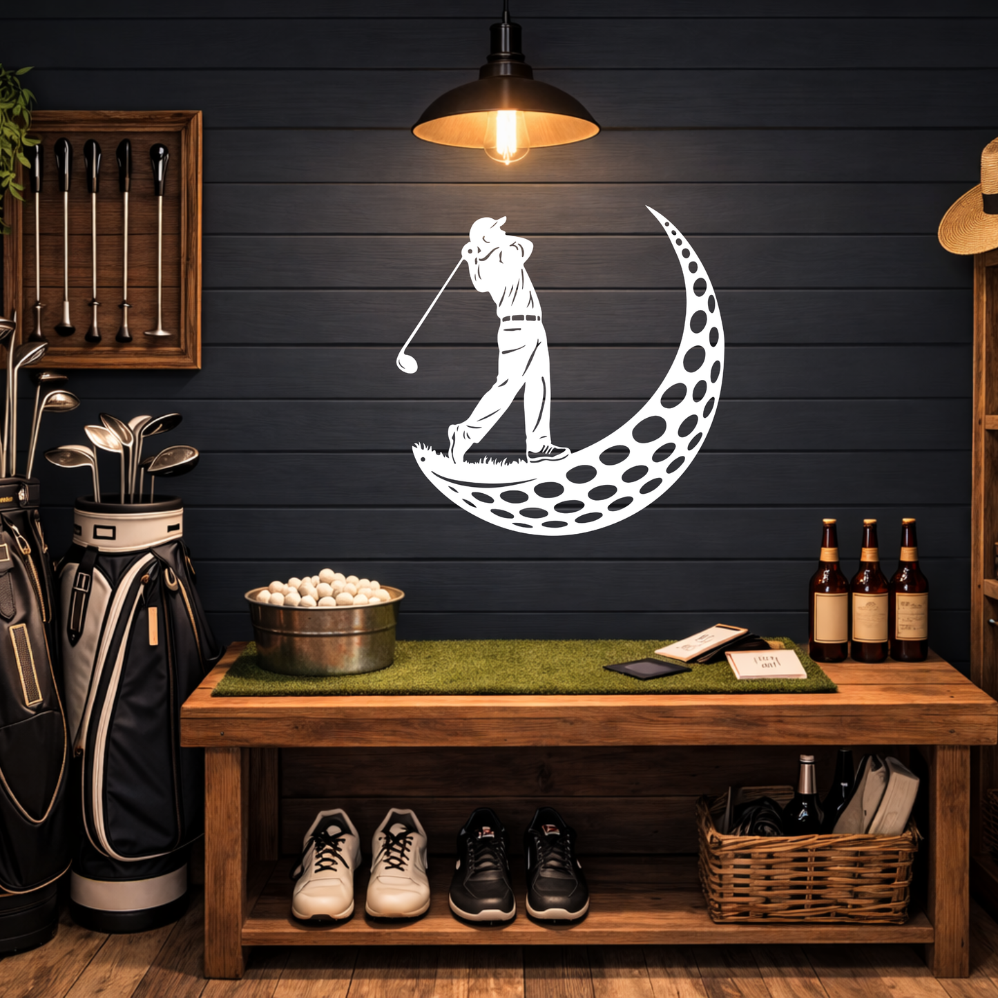 Golfer Moon Metal Wall Art