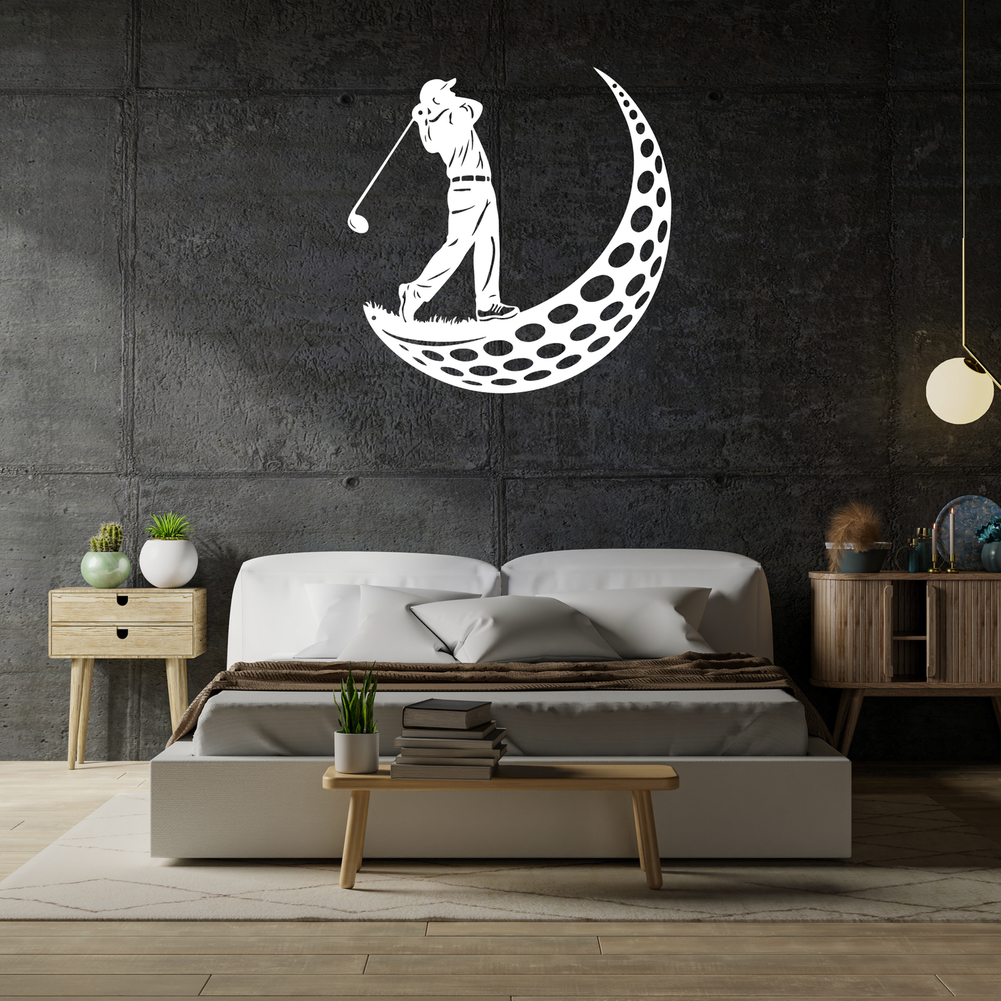 Golfer Moon Metal Wall Art