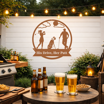 His Drive, Her Putt Metal Wall Sign – Golf Couple Decor