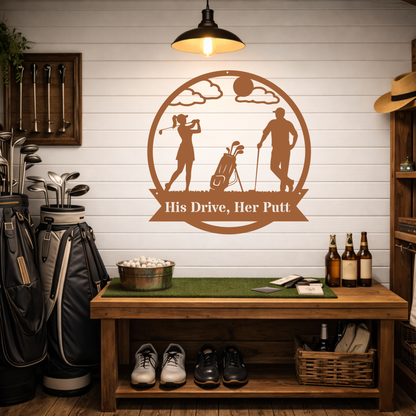 His Drive, Her Putt Metal Wall Sign – Golf Couple Decor