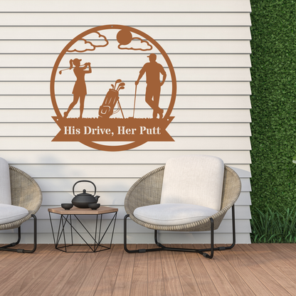 His Drive, Her Putt Metal Wall Sign – Golf Couple Decor